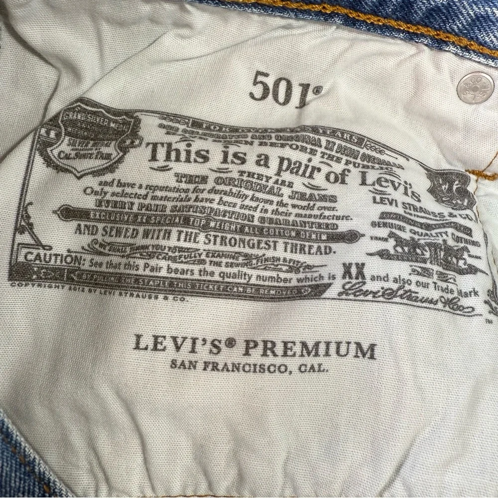 Levi's Premium 501 Blue High Rise Distressed Jean Short Cutoff Shorts NWOT